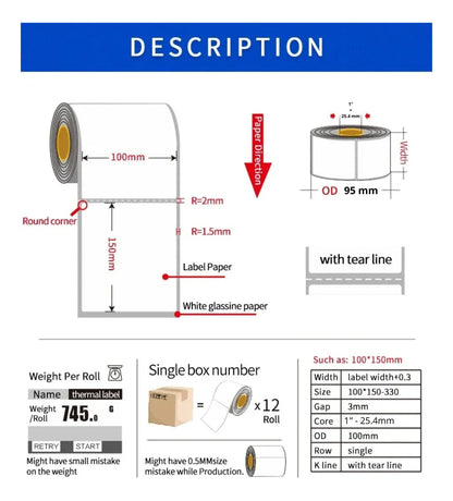 Etiquetas Adhesivas 100mm X 150mm Rollo X300 Térmica Directa